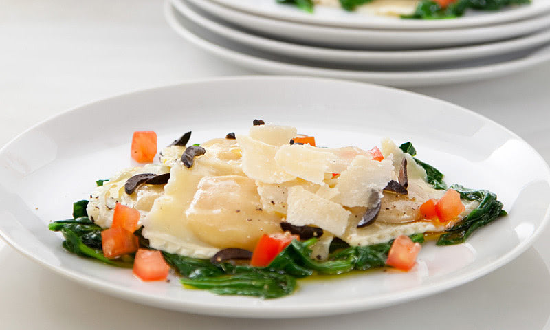 Pumpkin Ravioli with Spinach and Olives