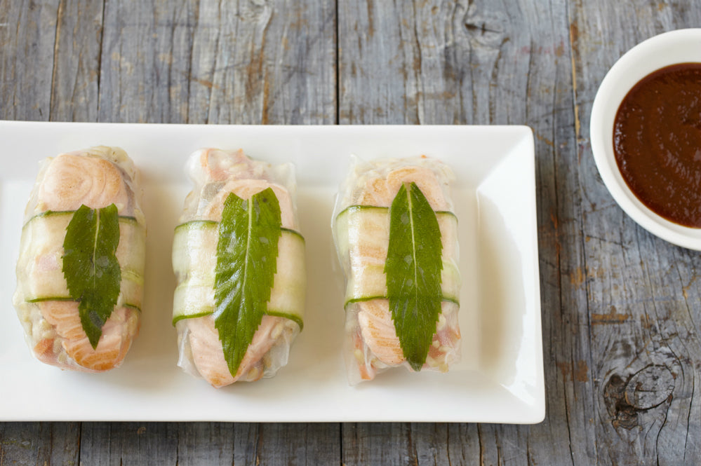Dr Joanna McMillan's Grilled Salmon Rice Paper Rolls with Hoisin