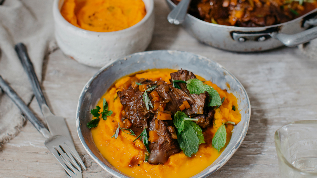 Braised Beef Cheeks with Minted Carrot Puree &ndash; Cobram Estate AU