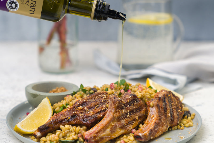 Spiced Lamb Cutlets with Grain & Pomegranate Salad