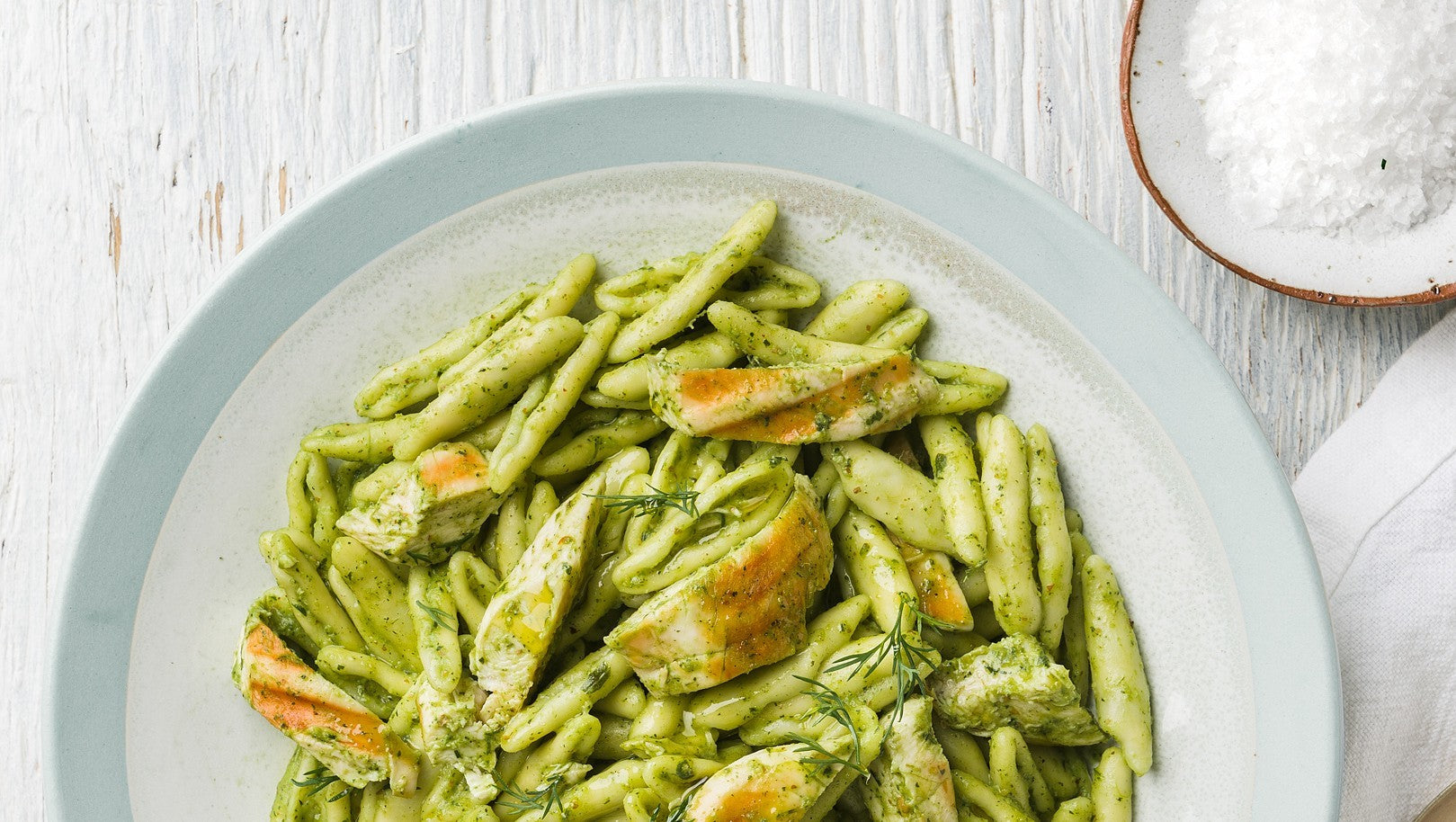 Watercress Pesto Pasta with Chicken Cobram Estate AU