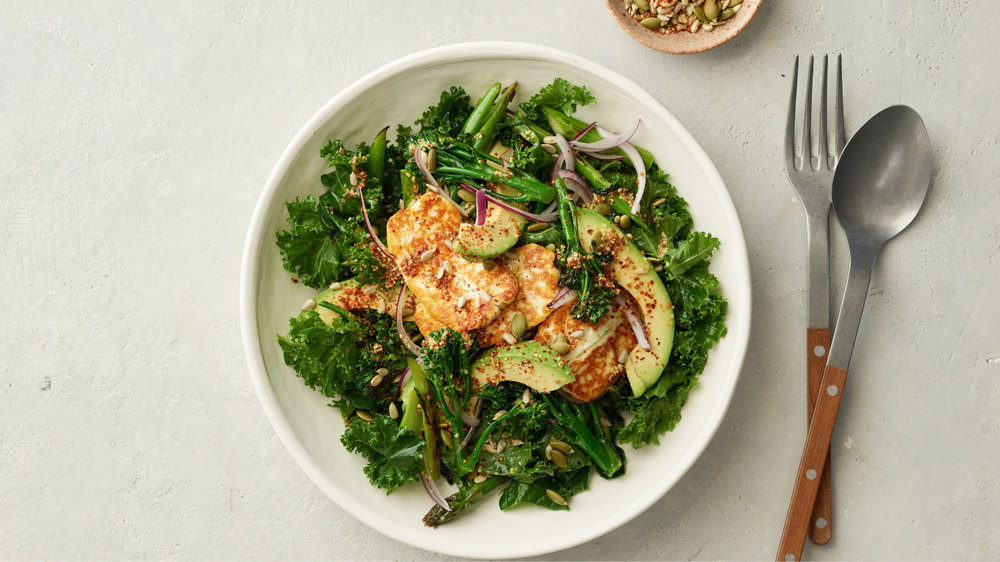 Broccolini, Kale and Asparagus with Halloumi