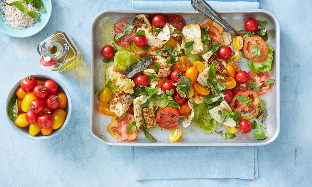 Haloumi, Tomato & Flatbread Salad