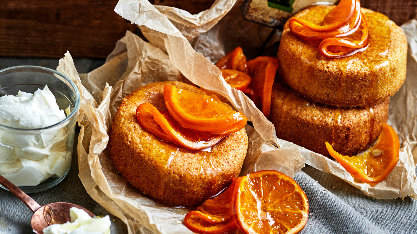 Mandarin Almond Cakes with Candied Cumquats