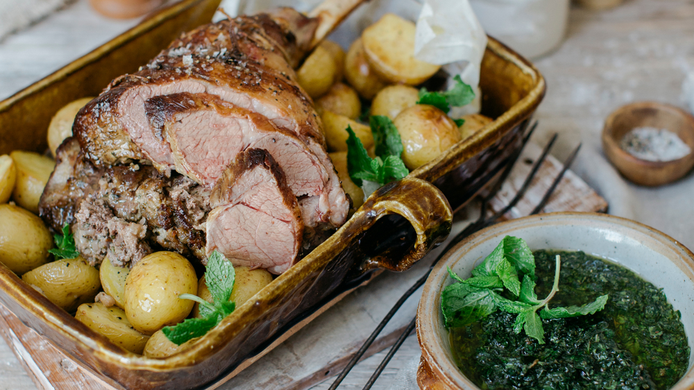 Leg of Lamb with Sausage Stuffing & Mint Sauce