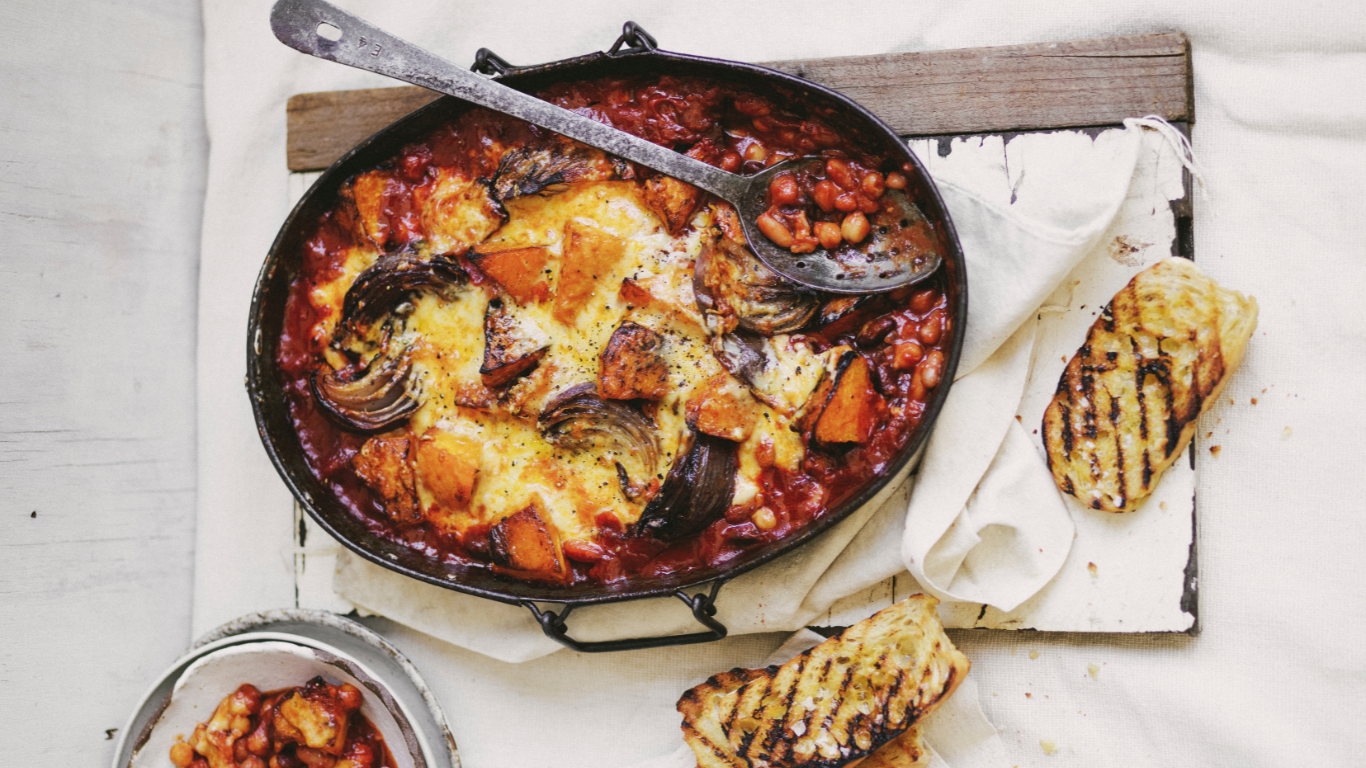 Cheesy Smoked Baked Beans with Pumpkin