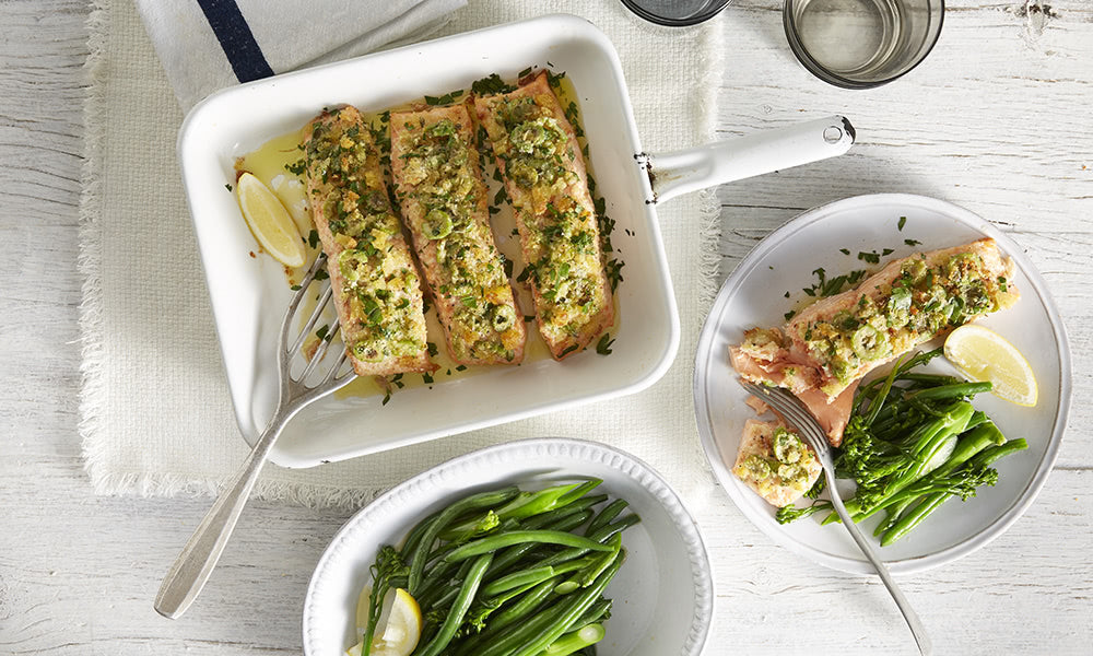 Salmon with Lemon, Olive and Parmesan Crust