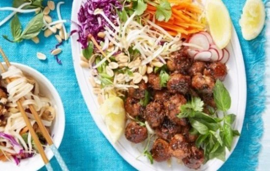 Vietnamese Meatballs with Salad and Noodles