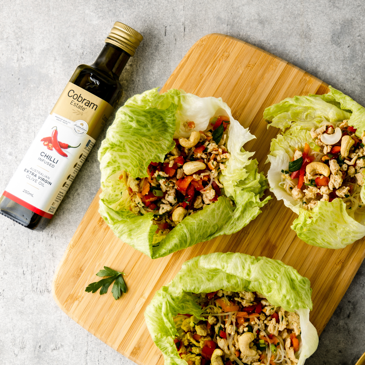 
                  
                    Chicken and Chilli Lettuce Cups made with Chilli Infused | Extra Virgin Olive Oil | Cobram Estate AU
                  
                