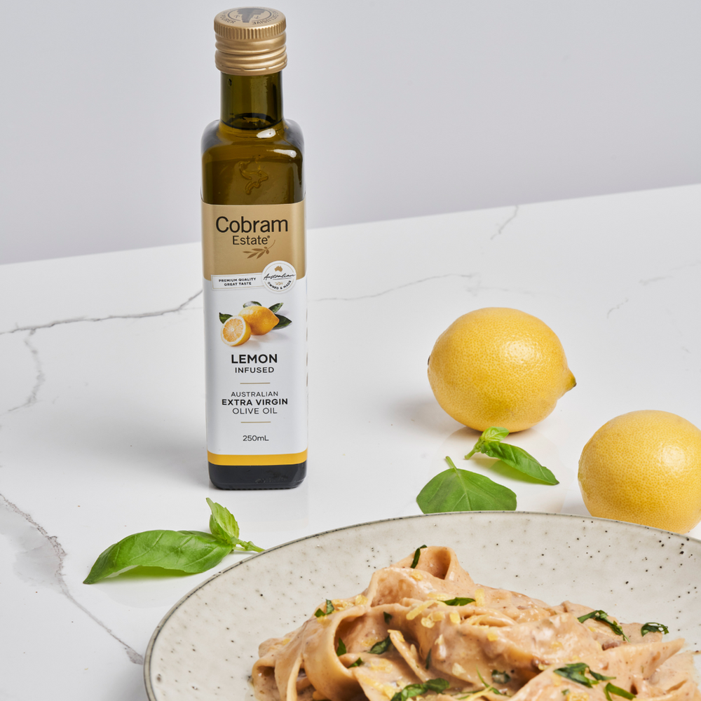 
                  
                    Pasta made with Flavoursome Lemon Infused | Australian Extra Virgin Olive Oil | Cobram Estate AU
                  
                