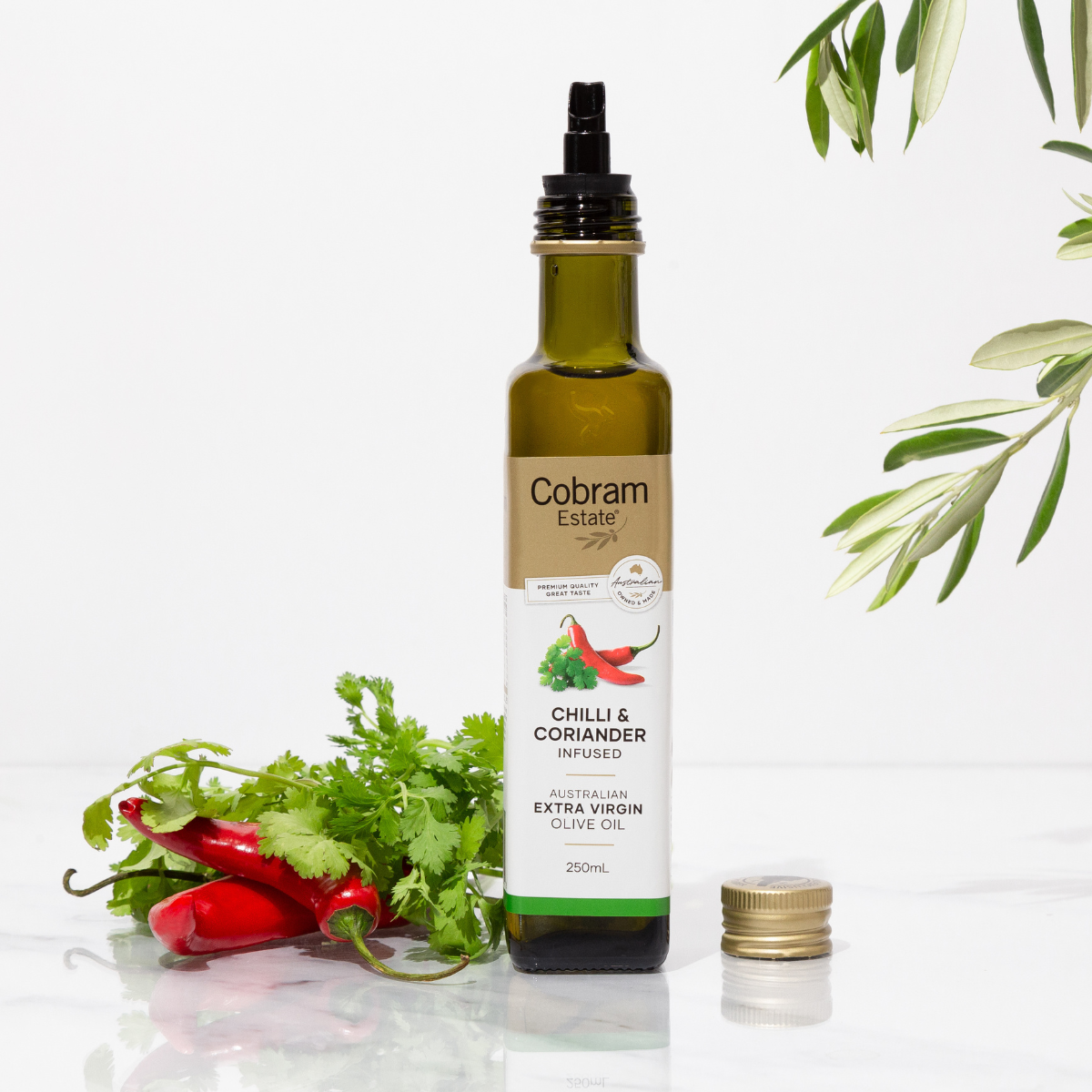 
                  
                    Chilli and coriander infused olive oil | Healthy Extra Virgin Olive Oil | Cobram Estate AU
                  
                